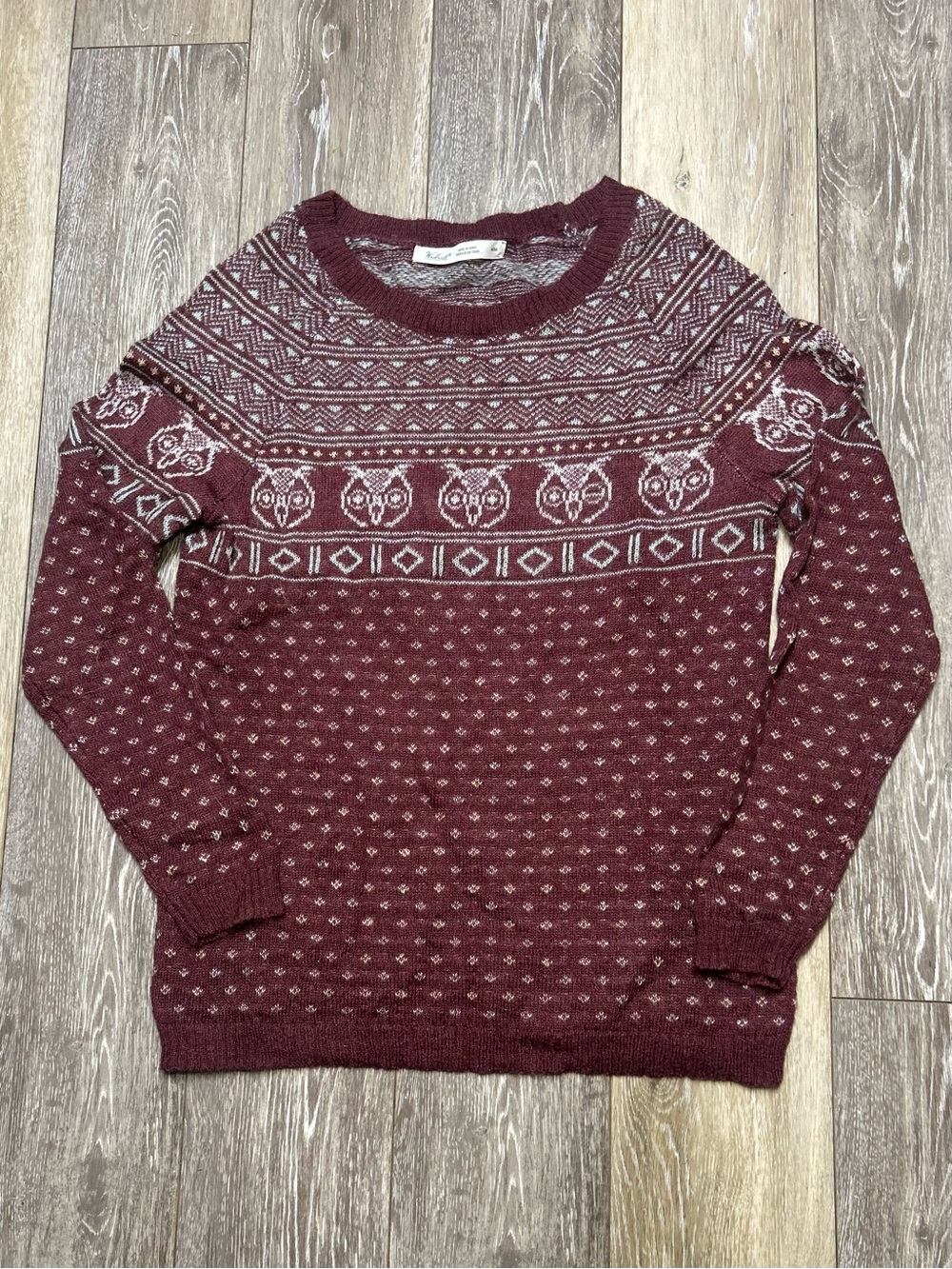 Vtg Woolrich Owl Fair Isle Sweater Size M Plum Maroon